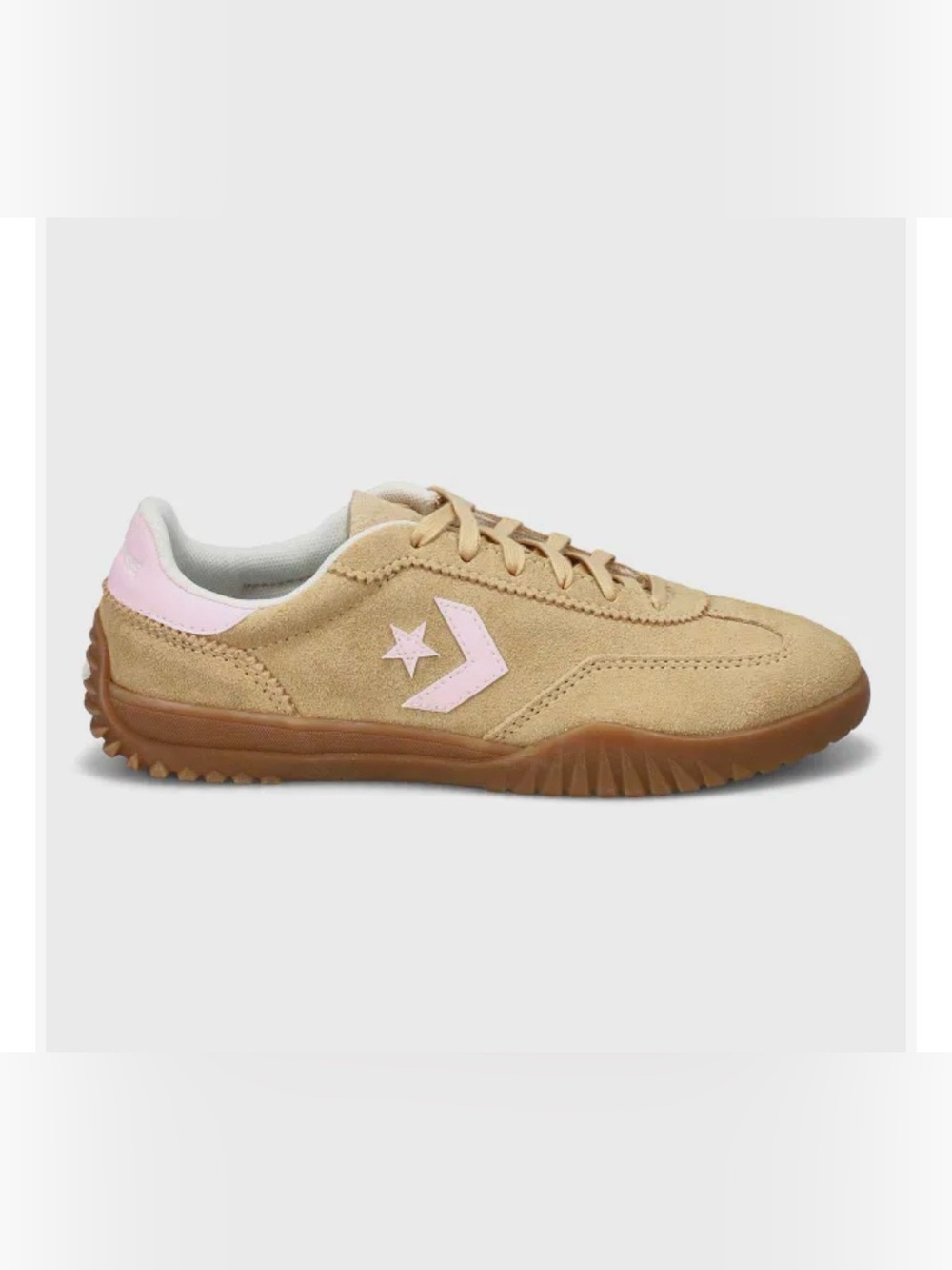 Converse Womens Suede Sneakers in Tan with Pink Heel Accent